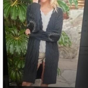 POL Longline Soft Chenille Open Front Cardigan with Elbow Patch BR55